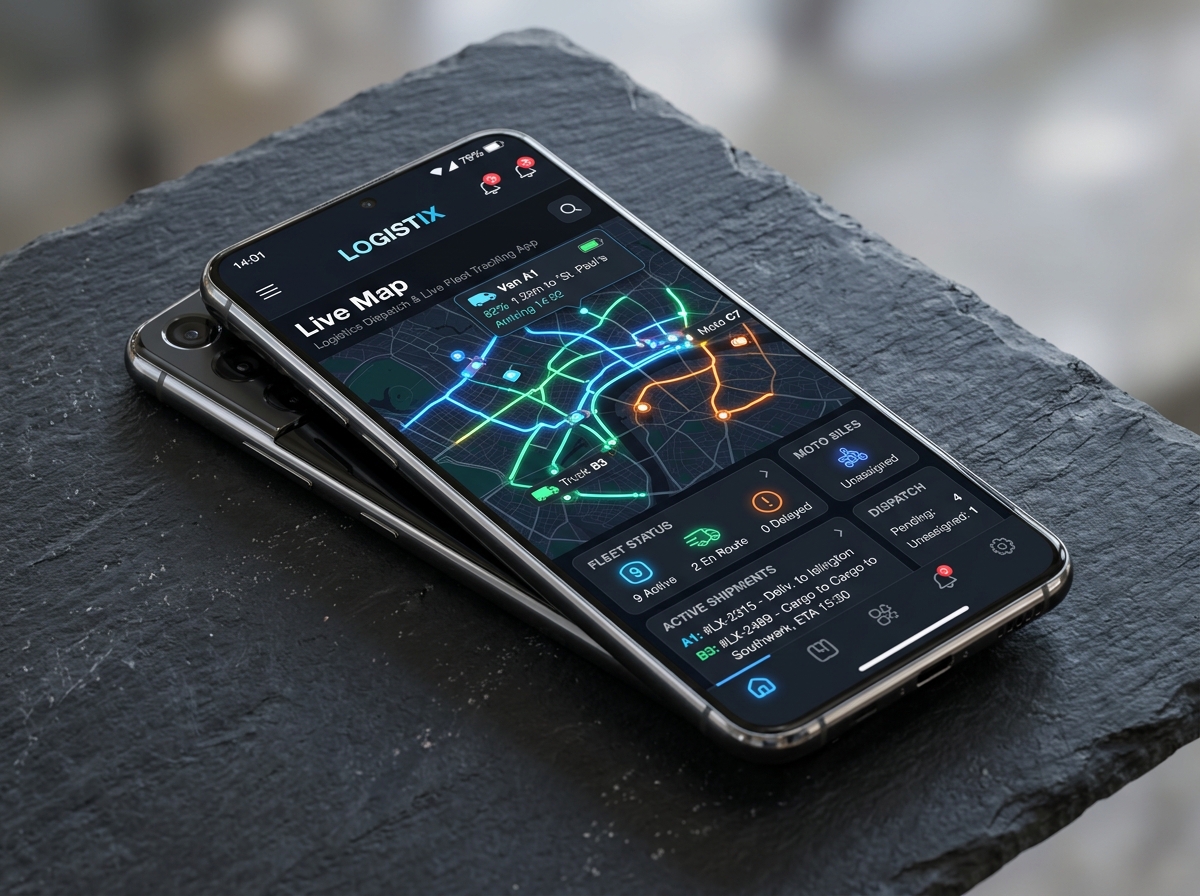 TruckHub live tracking mobile application mockup