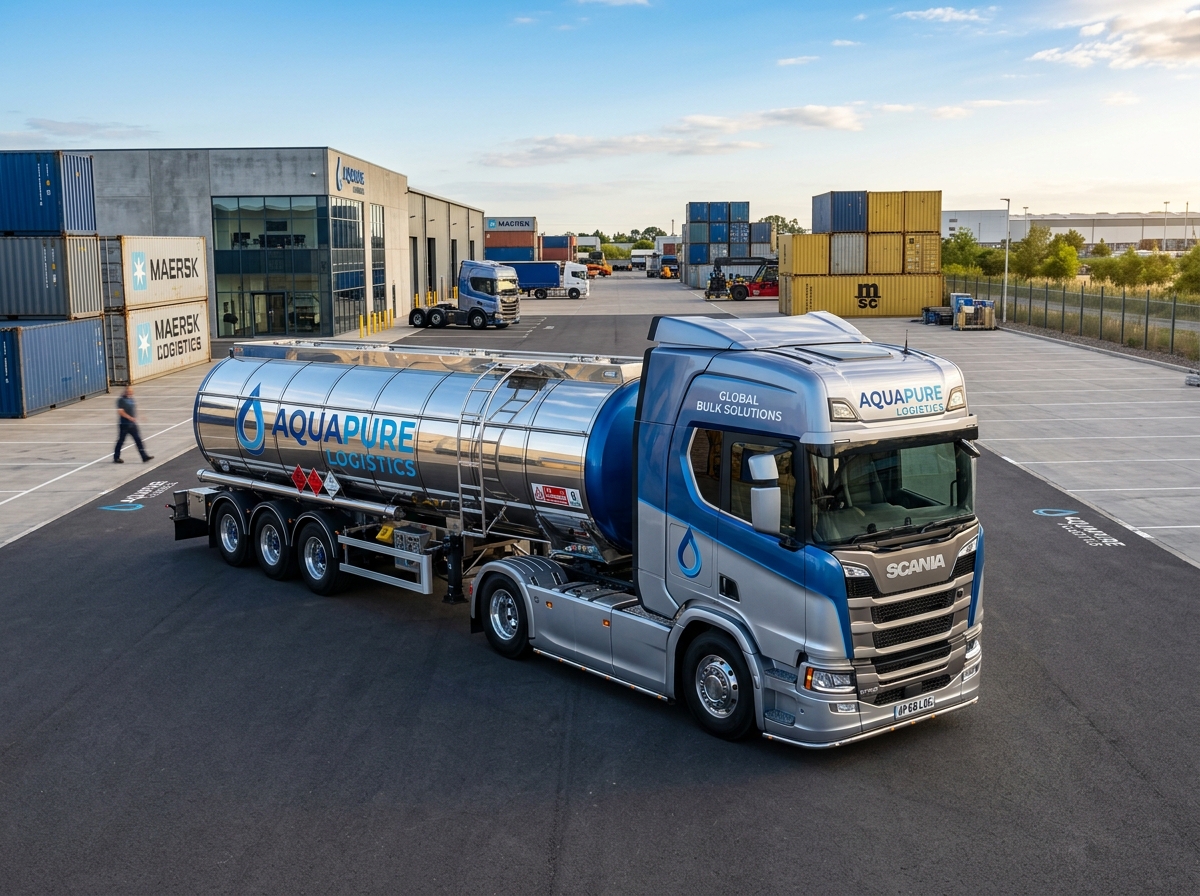Modern industrial tanker truck in clean logistics facility
